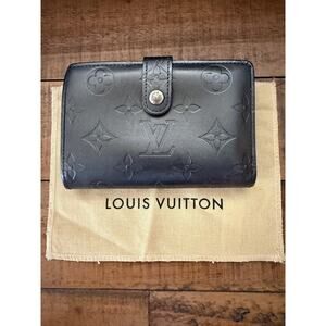 Louis Vuitton Wallet W/Dust Bag Black Matte Vernis Monogram Leather Bifold